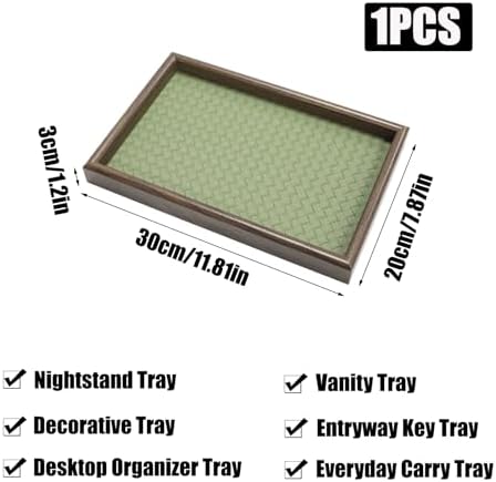 Wooden Valet Tray with Leather Base, Green - Image 3