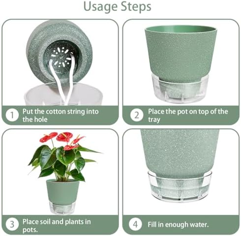 2024 Upgraded 5 Pack 6-Inch Self-Watering Planter Pots with Deep Reservoir for Indoor and Outdoor Plants with Planting Tools (Frosted Black) - Image 4