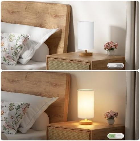 Fenmzee Small Table Lamps (White Shade - Wood Base, 9" Inline Control) - Image 4