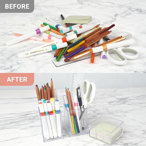 3 Pcs Acrylic Pen Pencil holder and Sticky Note Holder,Clear Desk Organizer,Desk Accessories for Office School Home - Image 3