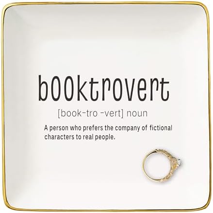 NZY Booktrovert Definition Gifts-Booktrovert Ceramic Jewelry Tray Gifts for Women-Book Reader Lover-Bookish Book Reader Librarian Decor-Trinket Holder Ring Dish by NZY