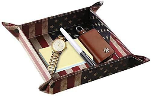 Valet Tray Desktop Storage Organizer, Vegan Leather Catchall Bedside Vanity Tray Nightstand Caddy Holder for Remote Controller, Watch, Keys, Phone, Wallet, Sunglasses, Jewelry - Flag - Image 2