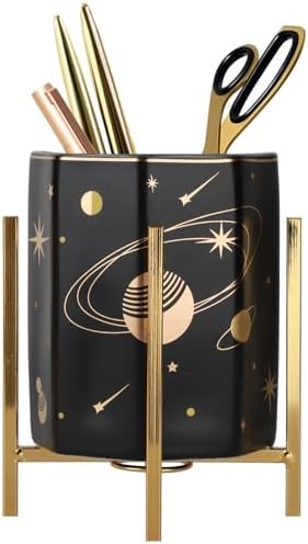 Planet Pencil Cup Sturdy Metal Frame with White Ceramic Pen Holder For Desks and kitchen Appliance Holders by SIEBOLD