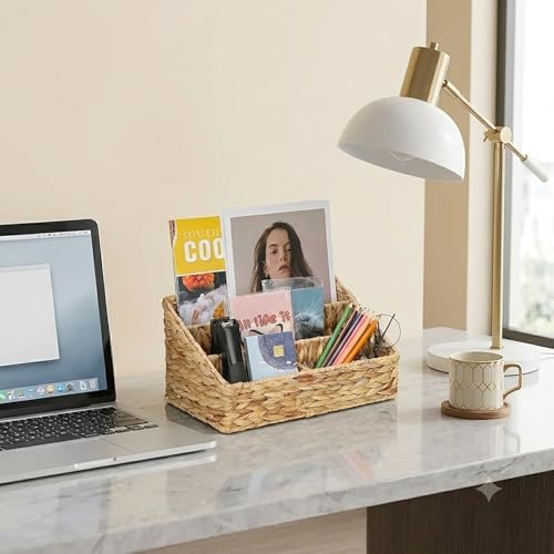 Desk Organizer – Countertop Mail Organizer, Magazine Holder, Boho Decor Water Hyacinth Desk Mail Holder for Home Office, Farmhouse, 12.6" L x 6.7" W x 6.3" H - Image 7