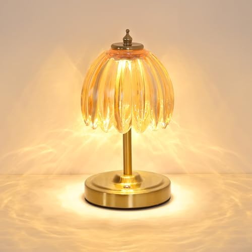 Shenmoyl Tulip Small Table Lamp, 5200mAh Cordless Touch Control Mini Table Lamp with 3 Color Temps & Stepless Dimming, Perfect for Small Spaces Like Dressers, Bedsides, Bookshelves (Amber Tulip) by Shenmoyl