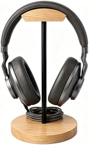 Headphone Stand Nature Wood & Metal Headset Hanger Mount Hook Gaming Holder Desktop Earphone Artful Functional Craftmanship Stand for All Headsets with Solid Wooden Base by Bliocefo
