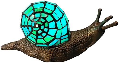 Bieye L10975 Cyan Land Snail Tiffany Style Stained Glass Accent Table Lamp by Bieye