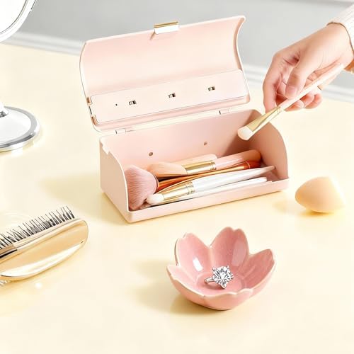 Samchilderlan Pink Flower Ring Dish Ceramic Jewelry Tray Small Trinket Dish - Image 5