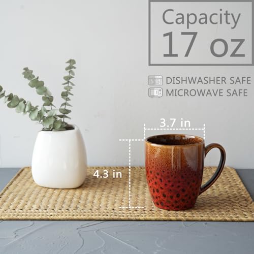 Bosmarlin Ceramic Coffee Mug Set of 4, 17 Oz, Coffee Cups with Big Handle, Microwave Safe, Unique Reactive Glaze (Orange&Red) - Image 2