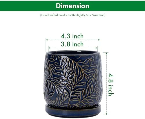 D'vine Dev Embossed Leaves Ceramic Planter, 4 in, Midnight Blue, 27-A-Z-3 - Image 3