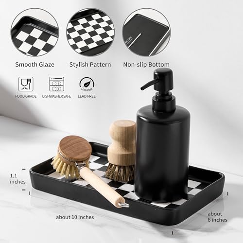 10"×6"×1" Texture Checkered Surface Bathroom Vanity Tray for Countertop- Ceramic Decorative Organizer Tray for Dresser Top, Toilet, Perfume, Sponge Holder Soap Dish Dispenser for Kitchen Counter - Image 2