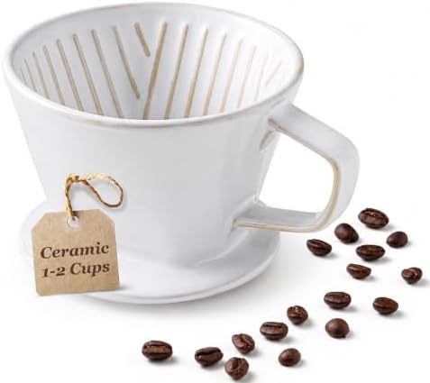 Gomakren Ceramic Pour Over Coffee Dripper, 3-Hole Cone Brewer, White by Gomakren