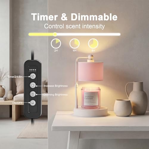 Pink Candle Warmer Lamp with Timer, Modern Farmhouse Dimmable Candle Warmer, Height Adjustable Electric Candle Lamp Warmer with 2 Bulbs, Home Decor for Bedroom-Pink - Image 2