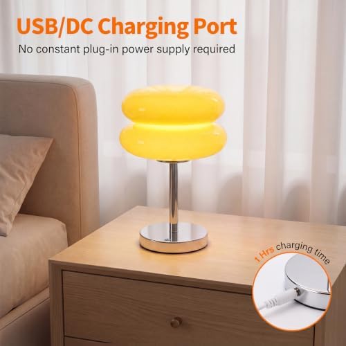 Senzoy Double-Layer Tart Night Light, Glass Mushroom Table Lamp, Yellow - Image 5