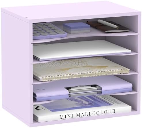 5 Tier Wood Desk Organizer, Paper Organizer for Desk, Purple by SUPEASY