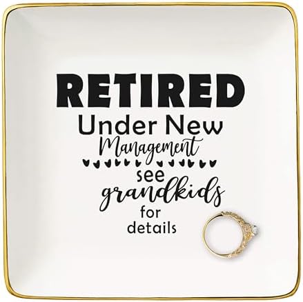 Retired Under New Management - Happy Retirement Gift - Funny Colleagues Goodbye Leaving Gifts for Coworkers Boss Leader Teacher - Appreciate Christmas Jewelry Tray Trinket Holder Ring Dish by NZY