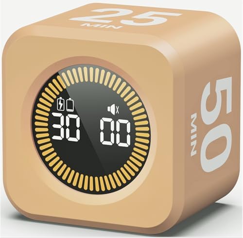 KADAMS Timer Pomodoro - Productivity Pomodoro Cube, 5/10/25/50 Min Countdown & Countup, Silent – for Work Study Workout Kitchen School Classroom Office ADHD Gift Kids (1, Light Mocha) by KADAMS