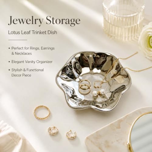 Silver Ceramic Jewelry Dish, Lotus Leaf Trinket Tray，Jewelry Dish Tray - Image 2