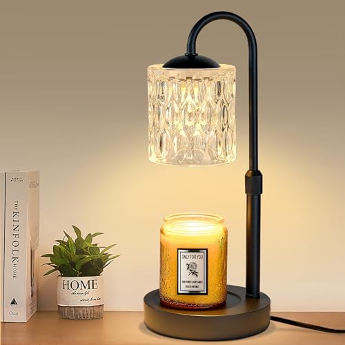 Briever Dimmable Candle Warmer Lamp with Timer, Height Adjustable Electric Candle Wax Warmer, Christmas Birthday Gifts for Women Mom, House Warming Gifts New Home Decor, Black Base with Glass Shade by Briever