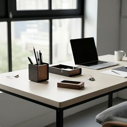 Walnut Desk Tray with Pen Holder Set, Solid Wooden Desk Drawer Organizer for Keys, Pen, Watch, Airpods, Earbuds, Cool Valet Tray for Men - Image 4