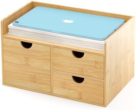 Wisuce Bamboo Desk Drawer Organizer, 3 Drawer Desktop Organizer with Drawers Tabletop Storage Organization Box for Office Home Toiletries Supplies Vanity, No Assembly Required by Wisuce