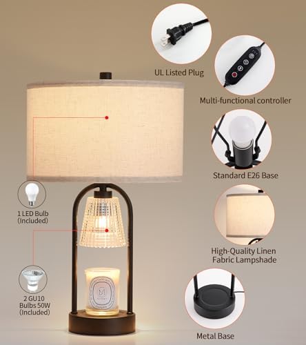 2 in 1 Large Black Table Lamp and Candle Warmer Combo,Timer & Dimmer - Image 2