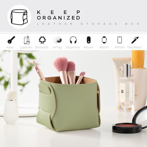 HOMIEAZICOZI 2-Pack Cork Leather Desk Accessories Storage - Pencil Pen Holder - Makeup Brush Holder Organizer - Stylish Addition to Home Decor (Light Green) - Image 4