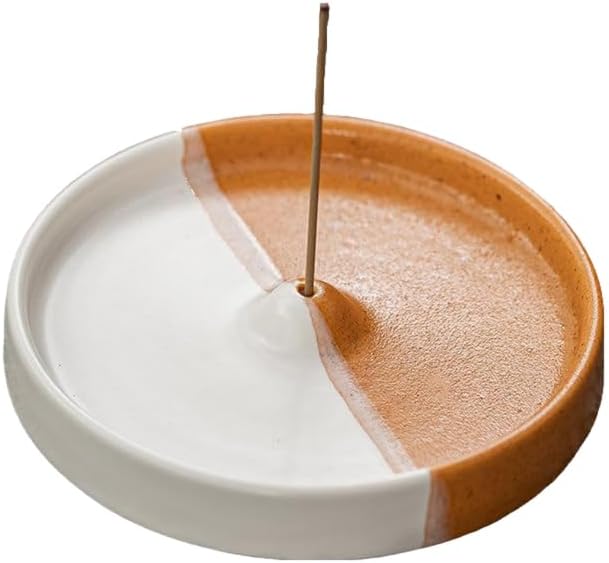 Incense Holder Modern Minimalist Circular Incense Stick Burner for Cones or Sticks for Yoga & Meditation, Enhance Atmosphere,Ceramic Ash Catcher Orange-White by Warmself