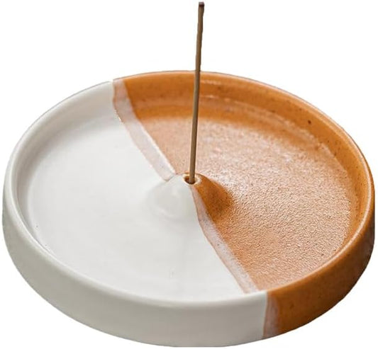 Incense Holder Modern Minimalist Circular Incense Stick Burner for Cones or Sticks for Yoga & Meditation, Enhance Atmosphere,Ceramic Ash Catcher Orange-White by Warmself