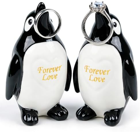 Penguin Gifts for Him Her Boyfriend Girlfriend, Set of 2 Ceramic Penguin Figurines Forever Love Anniversary Birthday Gifts for Women Men, Romantic Valentines Gift for Wife Husband Couples Cute Decor by PUDDINGCABIN