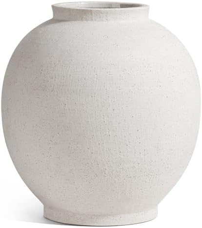 White Ceramic Vase - Large 12.5 Inch Round Floor Vase for Centerpieces, Farmhouse Flower Vases, Rustic Minimalist Home Decor (Sandstone White) - Image 6
