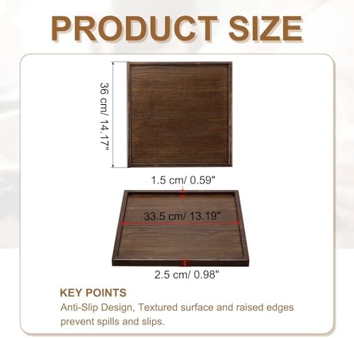 Wooden Serving Tray Square Wood Serving Tray Decorative Platter, 14.2x14.2 Inch Fit for Home Decor Kitchen Coffee Table Candle Holder, (Brown) - Image 2