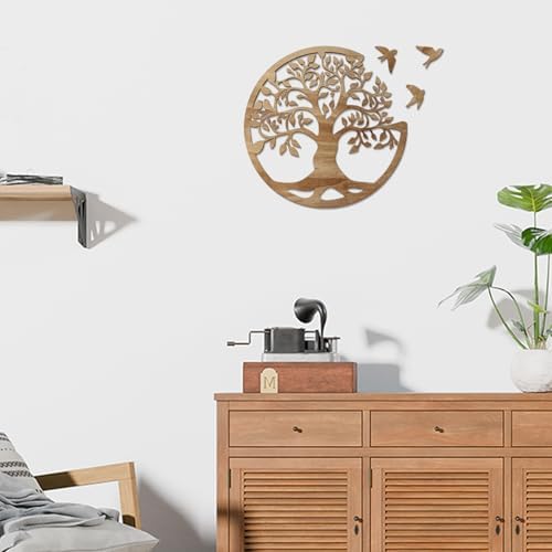Wooden Tree of Life Wall Art 12 Inch Round Tree Life Wall Decor with 3 Bird - Image 2