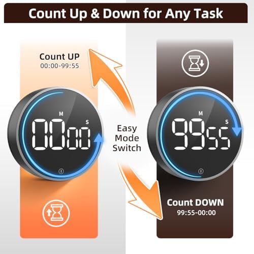 Digital Magnetic Kitchen Timer & Stopwatch with LED Display, Space Gray - Image 6