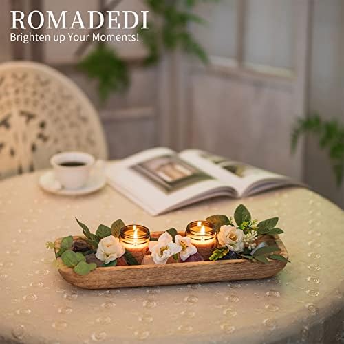 Romadedi Paulownia Wood Dough Bowl for Decor, Candle Tray 16 in Long - Image 3