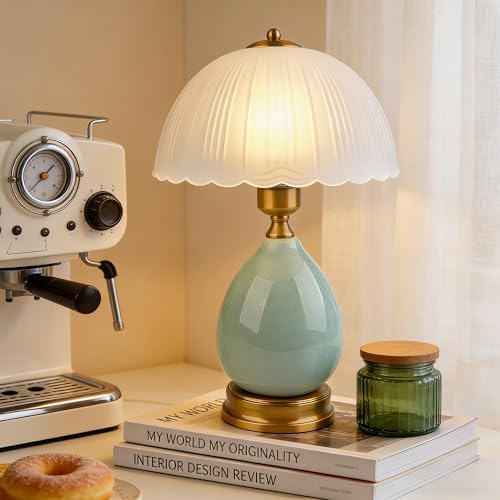 Ceramic Retro Table Lamp, Vintage, 15", Chinoiserie Green Glass - Image 5