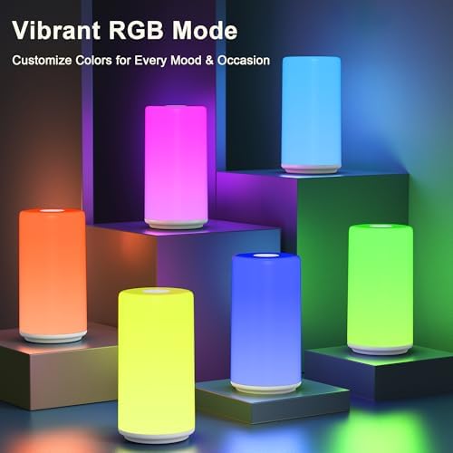 Touch Bedside Table Lamp, [RGB Mode] 3 Way Dimmable Warm White Lights for Bedroom, Multi-Color Smart Nightstand Lamp Desktop LED Lamp for Living Room Home Gifts - Image 4