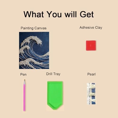 Mrchfr Wave Pearl Painting Kit for Adults & Beginners, DIY Ocean Theme DIY All-Pearl Dot Painting, Stress Relief Art Craft Supplies for Gift Home Wall Decor, No Frame (Style B) - Image 6