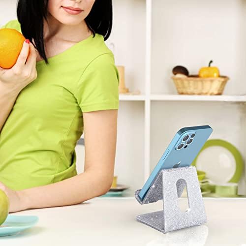 Crpich Acrylic Cell Phone Stand, Portable Phone Holder, Phone Stand for Desk, Compatible with Phone16 15 14 13 12 Pro Max Mini 11 Xr Plus SE, Switch, Android Smartphone, Pad, Tablet, Glitter Silver - Image 5