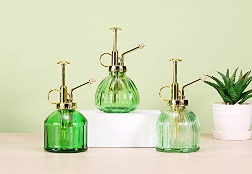 Glass Plant Mister Spray Bottle, 6.5" Green Glass Water Spray Bottle with Gold Top Pump Small Watering Can, Small Plant Sprayer Mister for Indoor Outdoor House (Green+Gold A) - Image 6
