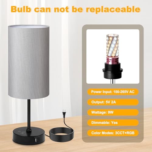 Unicozin 17Inch Table Lamp for Bedroom, Touch Control Bedside Lamp for Reading, 3 CCT & 7 RGB Color Changing, Dimmable Nightstand Lamp for Kids Room Living Room Office, Grey Shade - Image 6