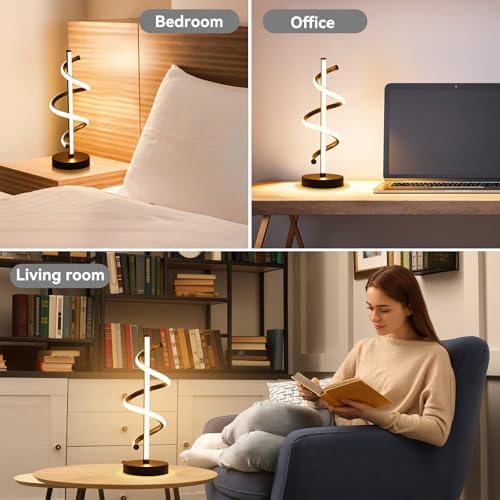 NUÜR Black Spiral LED Table Lamp, Dimmable Metallic Bedside Lamp - Image 2