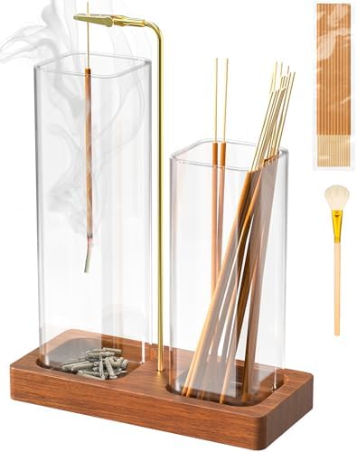 2 in 1 Incense Holder with Glass Jars, Large Incense Holder for Sticks, Upside Down Incense Burner with Ash Catcher & Storage for Meditation Yoga Spa Home Decor - 20 Incense Sticks & Brush by Unknown