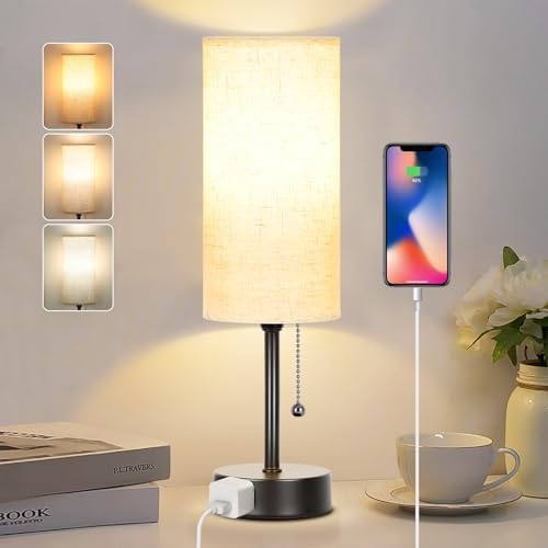 Bedside Table Lamp for Bedroom,Small Lamps for Night stands with Pull Chain by DottArts