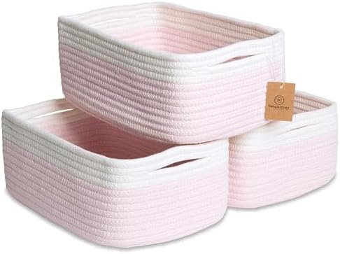 NaturalCozy 11.8"x8"x4.5” Rectangle Storage Baskets for Shelves 3 Pack | Cotton Rope Woven Small Baskets for Organizing | Small Storage Bins for Nursery, Bathroom, Closet, Shelf, Decorative, Gift by NaturalCozy