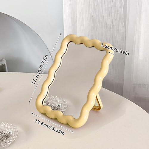 Wave Table Desk Vanity Makeup Mirror Small Make Up Office Mirror Yellow - Image 6