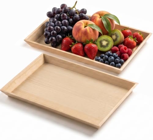 Hammont Wooden Serving Trays Set of 2, 17x13x1.25 Inches Natural Wood Serving Tray for Home Decor, Decorative Wooden Trays for Coffee Table, Ottoman, Kitchen Counter, Dining Table & Organization by Hammont