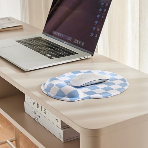 Ohocut Blue Checkered Mouse Pad with Gel Wrist Rest, Wrist Support, Ergonomic Desk Accessories for Women, Office Laptop Gaming Decor, Cute Aesthetic Trendy Check Design - Image 3