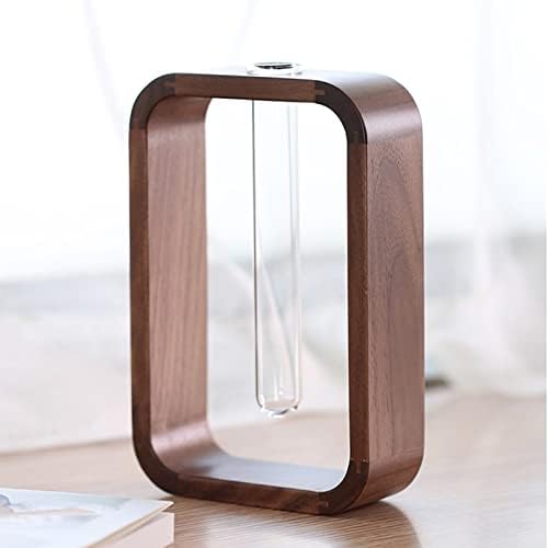 Transprent Glass Vase Test Tube Vase Hydrophilic Plants Vase Plant Holder Walnut Wooden Frame Flower Stand Table Garden Bonsai Decor,Gifts for Women, Home Office Decor Planter (Small) - Image 2