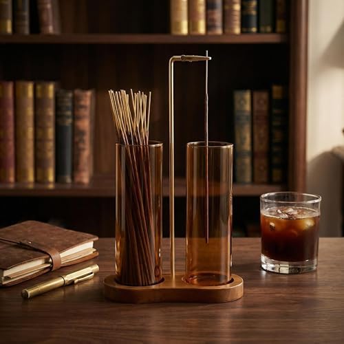 Amber Glass Incense Holder, Colorful Incense Sticks Burner Holder with Storage,Hang Upside Down Incense Holder for Sticks with Glass Ash Catcher for Meditation Yoga Spa Room Decor (Amber) - Image 5